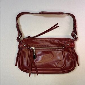 Francesco Biasia Burgundy Leather Shoulder Bag Purse Y2K Buckle Silver Hardware